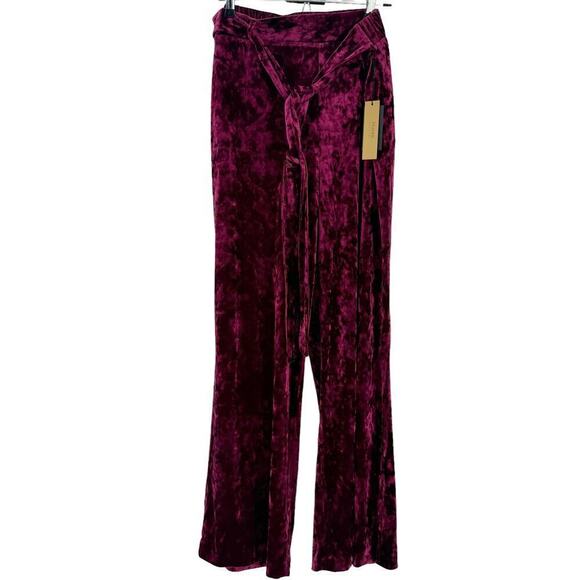 Maree Velvet Wide Leg Pant Belted Waist Burgundy Size 16 NWT - Picture 5 of 12